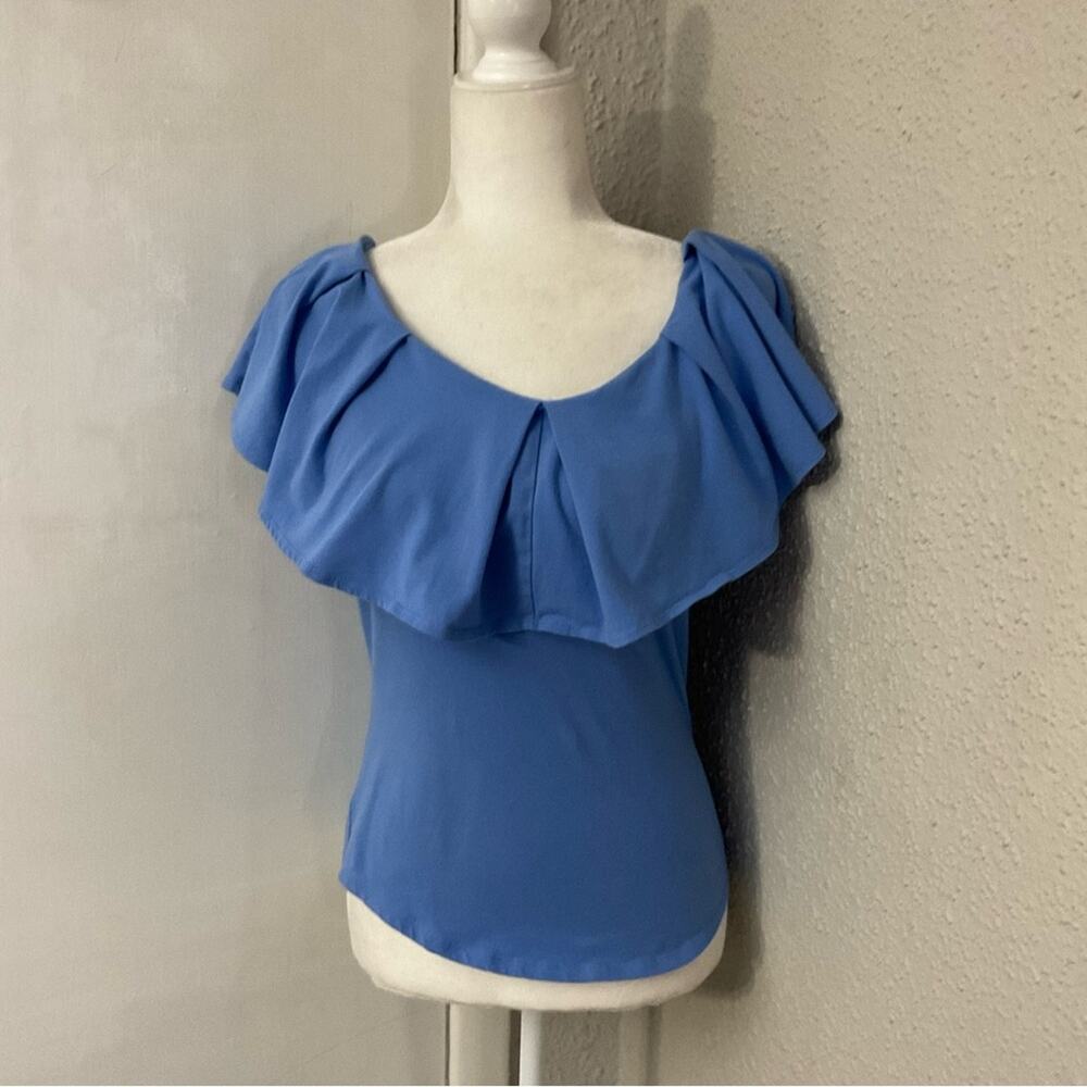Free People Off Shoulder Blue Ruffle Neckline M Boho Coquette Girl Balletcore
